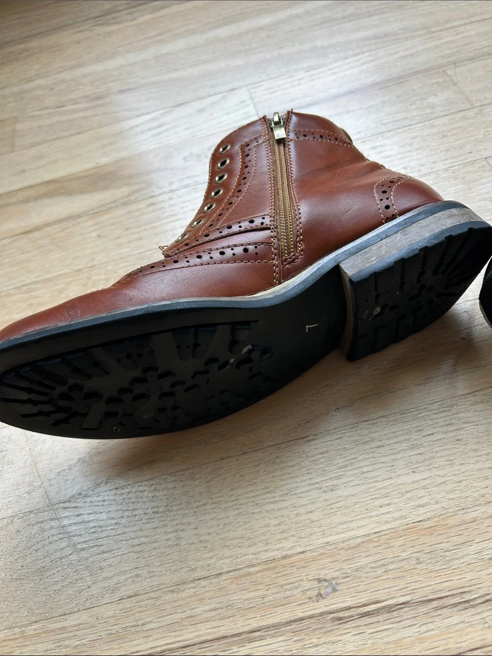 Men's Classic Leather Bruno Marc Wingtip Zipper Ankle Boots, Size 7
